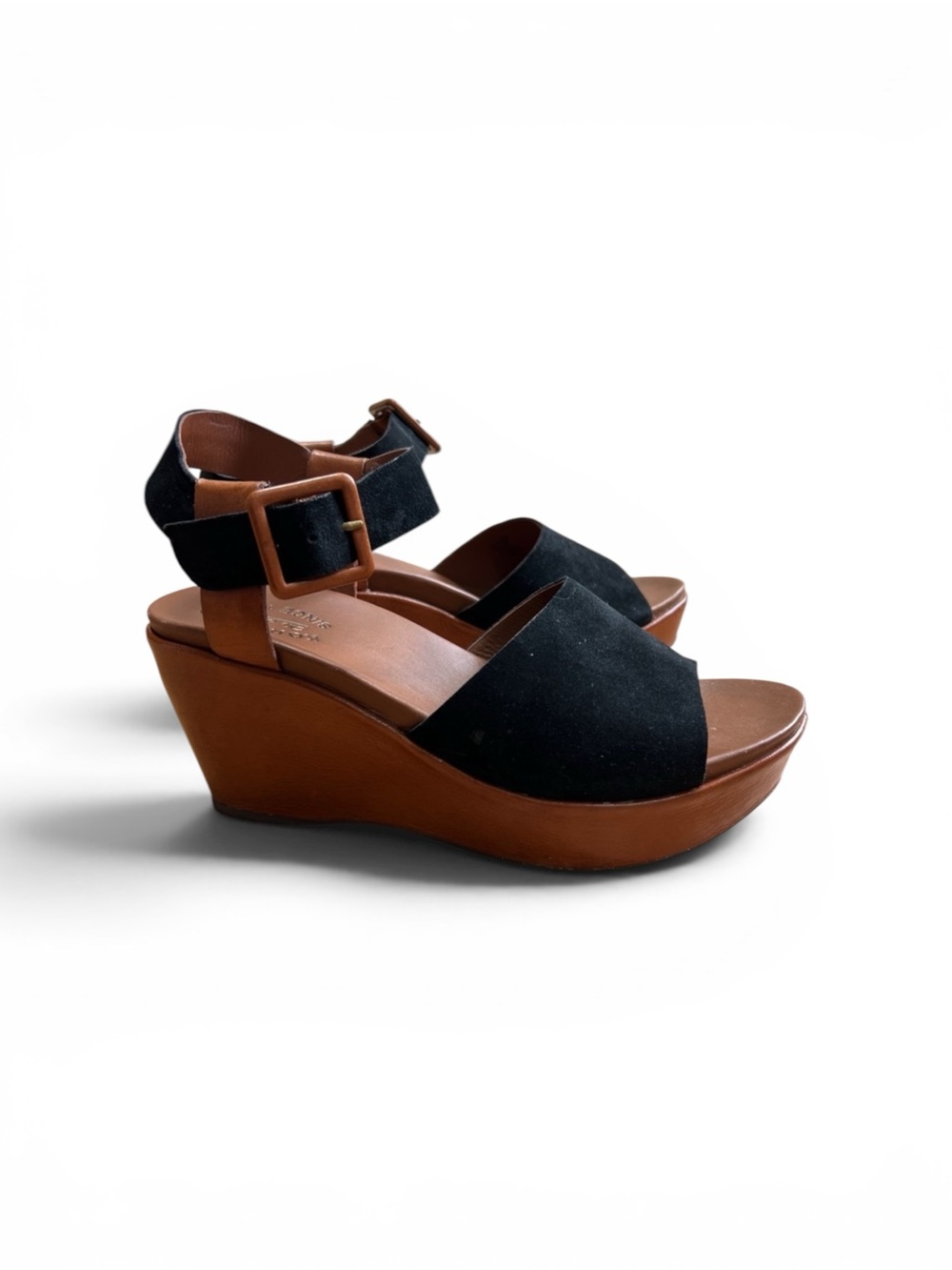 Kork-Ease Black and Brown Suede Wedge Sandals